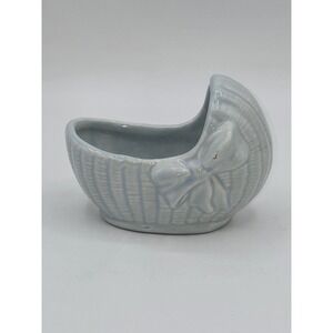 Haeger USA Blue Basket Planter Bow Accent Ceramic‎ Pot Small Cachepot